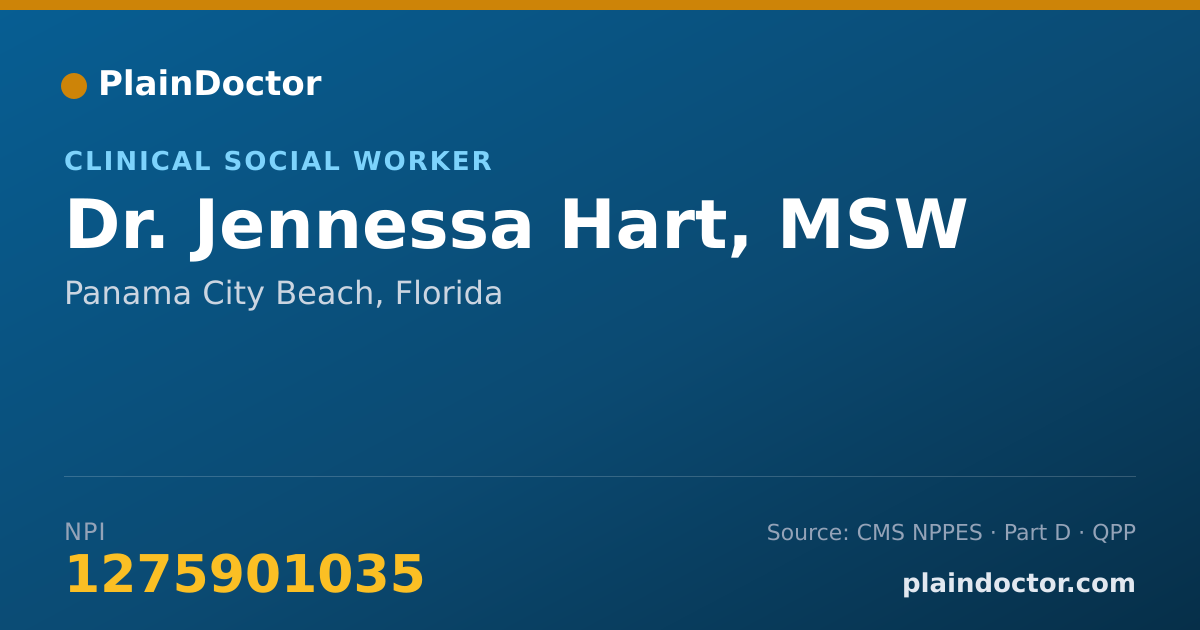 Shareable card for Jennessa Hart, MSW - Clinical Social Worker, Panama City Beach, FL