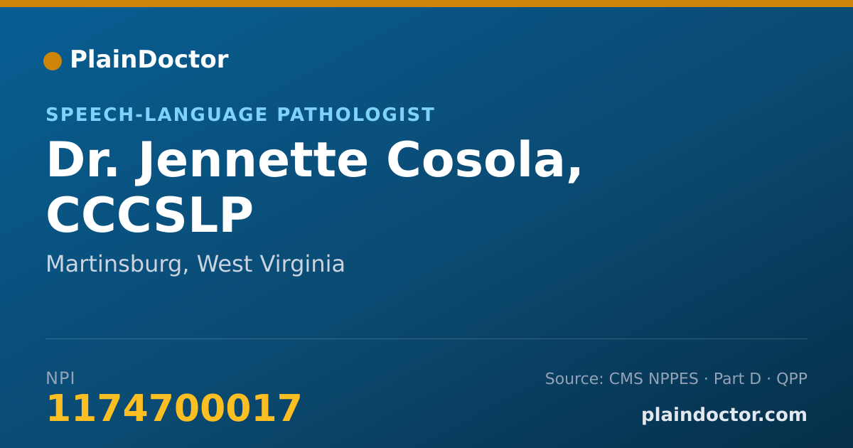 Shareable card for Jennette Cosola, CCCSLP - Speech-Language Pathologist, Martinsburg, WV