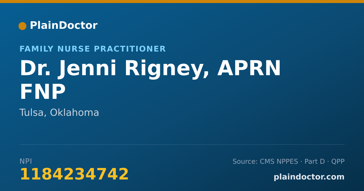Shareable card for Jenni Rigney, APRN FNP - Family Nurse Practitioner, Tulsa, OK