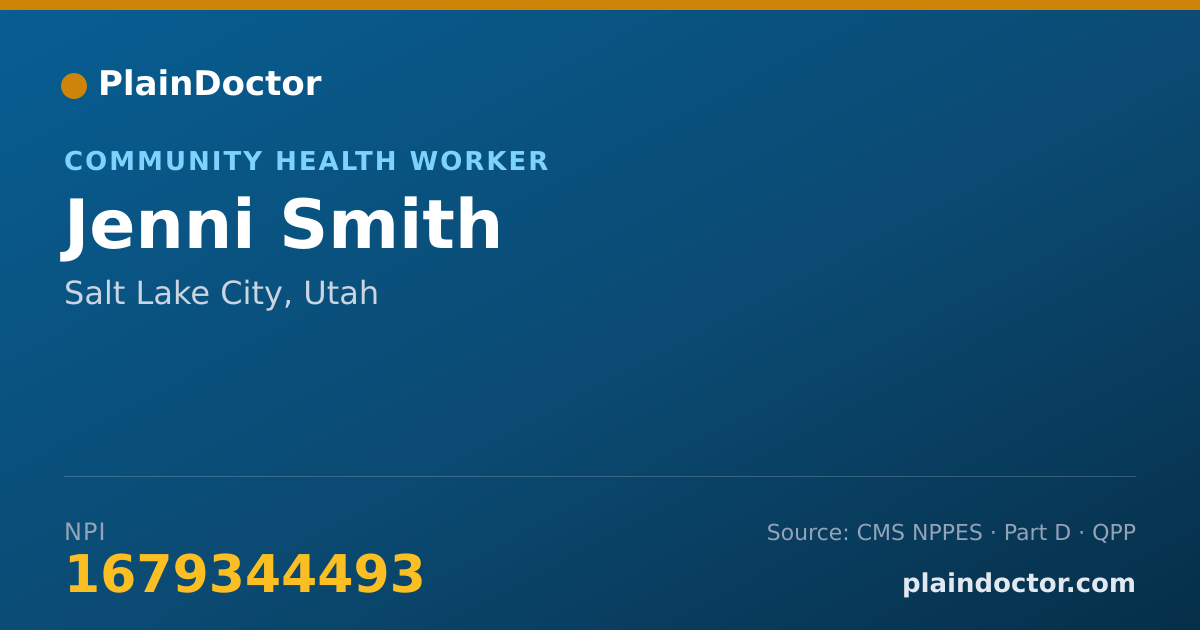 Shareable card for Jenni Smith - Community Health Worker, Salt Lake City, UT