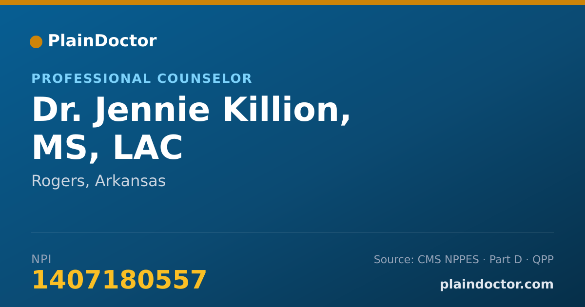 Shareable card for Jennie Killion, MS, LAC - Professional Counselor, Rogers, AR