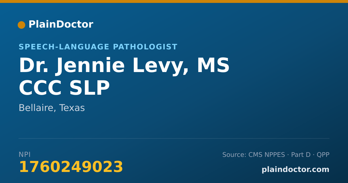 Shareable card for Jennie Levy, MS CCC SLP - Speech-Language Pathologist, Bellaire, TX