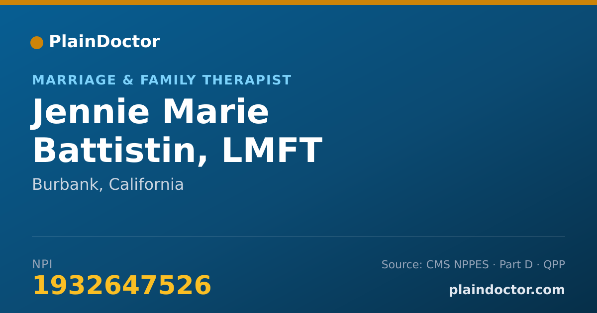 Shareable card for Jennie Marie Battistin, LMFT - Marriage & Family Therapist, Burbank, CA