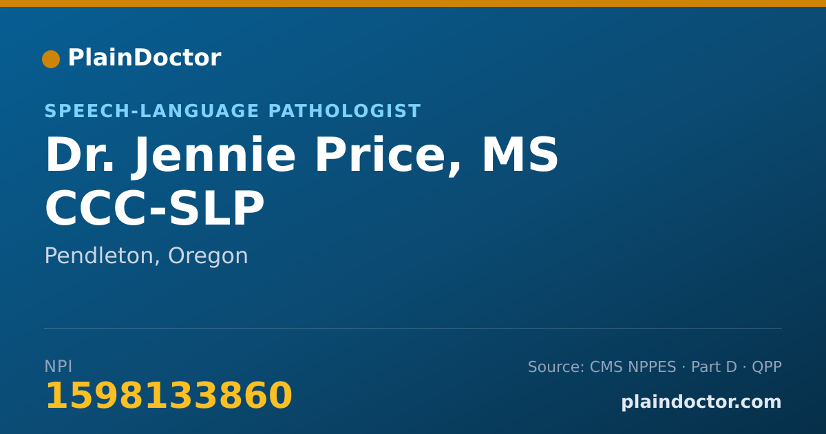 Shareable card for Jennie Price, MS CCC-SLP - Speech-Language Pathologist, Pendleton, OR