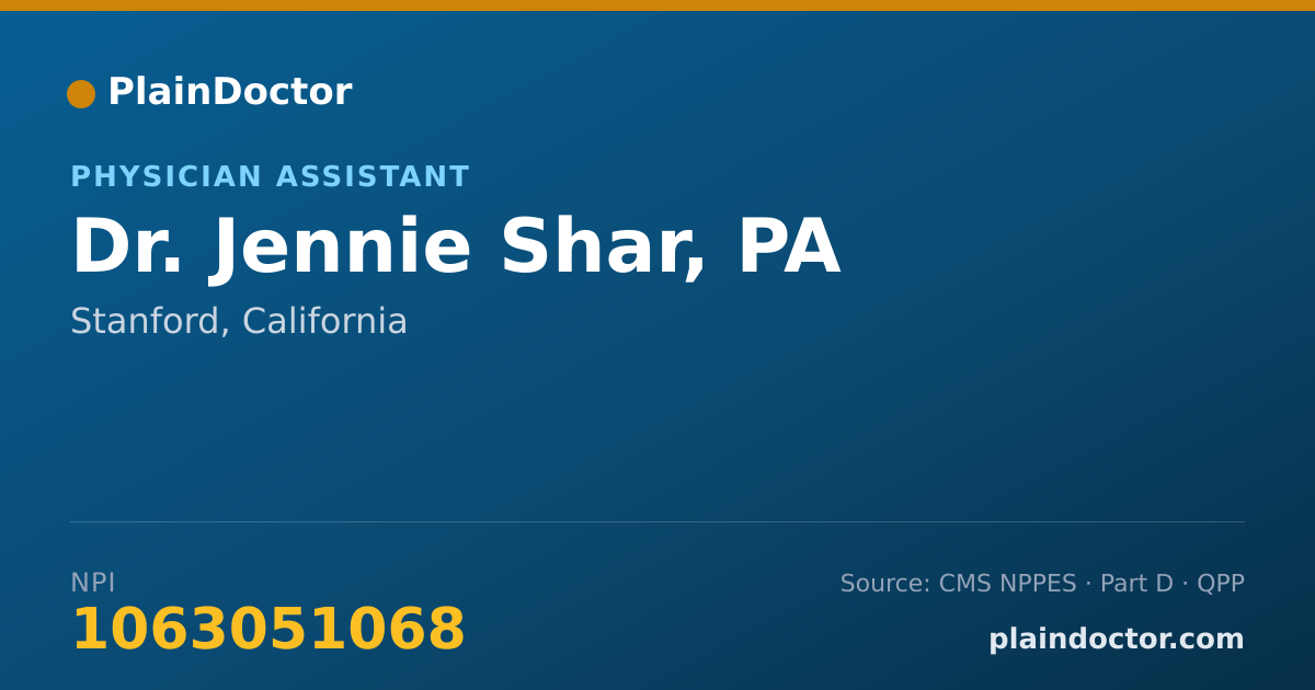 Shareable card for Jennie Shar, PA - Physician Assistant, Stanford, CA