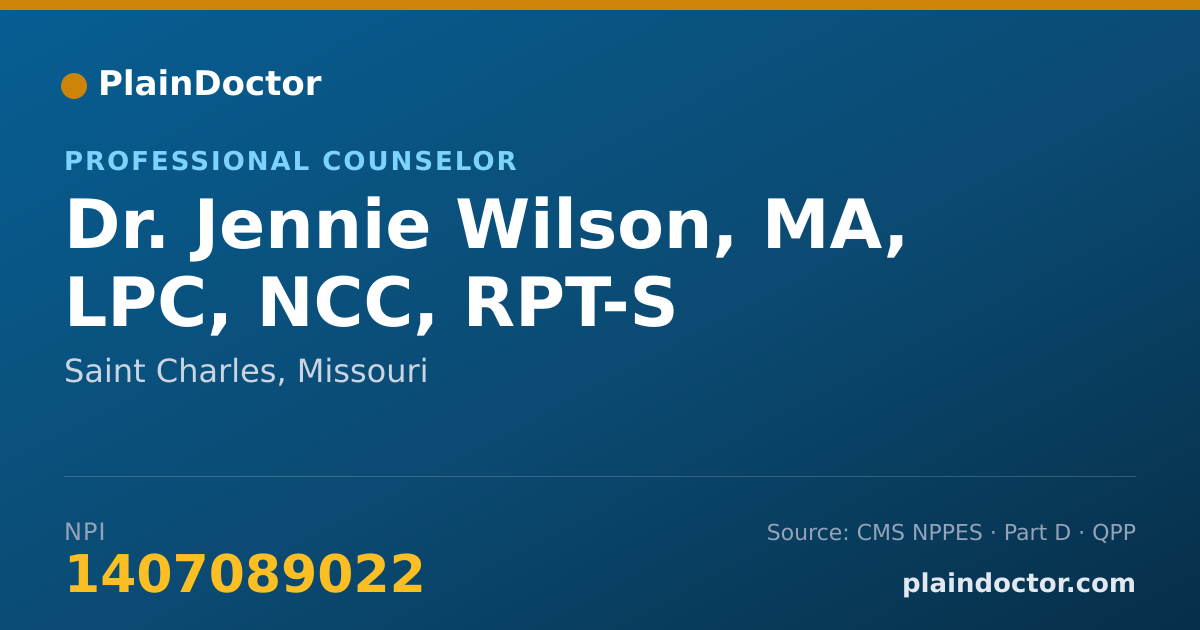Shareable card for Jennie Wilson, MA, LPC, NCC, RPT-S - Professional Counselor, Saint Charles, MO