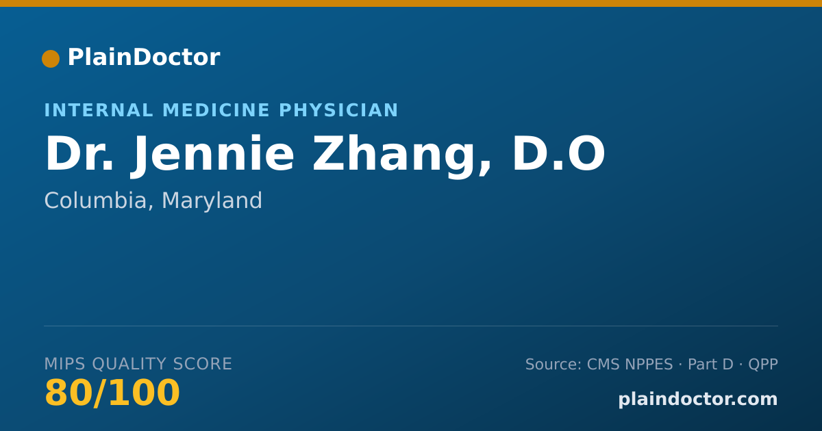 Shareable card for Jennie Zhang, D.O - Internal Medicine Physician, Columbia, MD