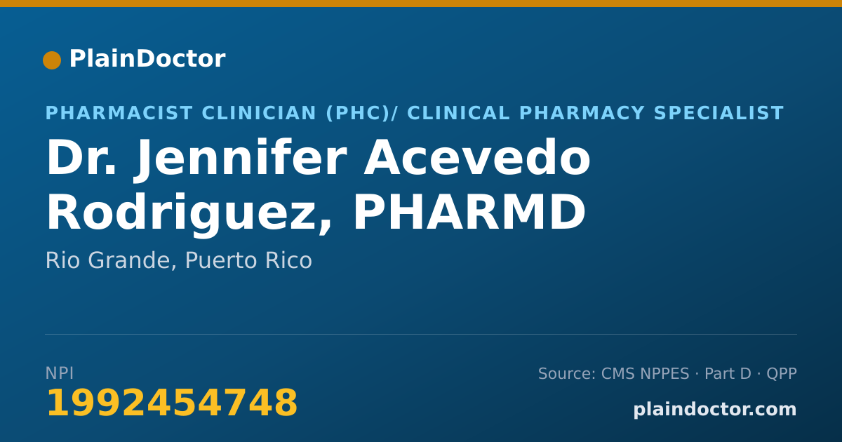 Shareable card for Jennifer Acevedo Rodriguez, PHARMD - Pharmacist Clinician (PhC)/ Clinical Pharmacy Specialist, Rio Grande, PR