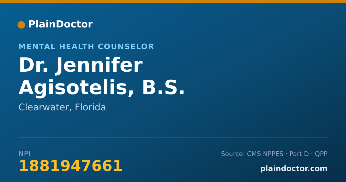 Shareable card for Jennifer Agisotelis, B.S. - Mental Health Counselor, Clearwater, FL