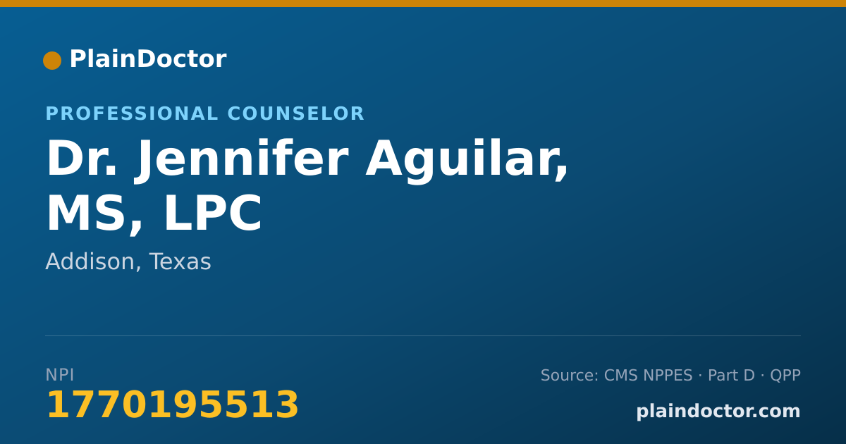 Shareable card for Jennifer Aguilar, MS, LPC - Professional Counselor, Addison, TX