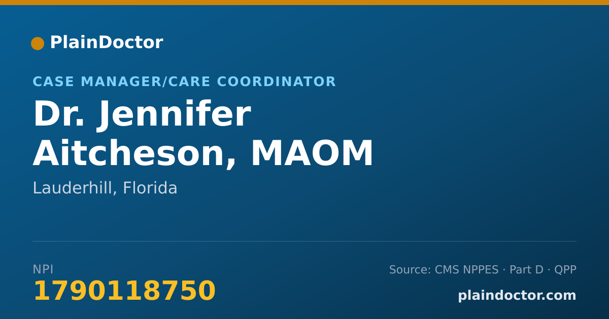 Shareable card for Jennifer Aitcheson, MAOM - Case Manager/Care Coordinator, Lauderhill, FL