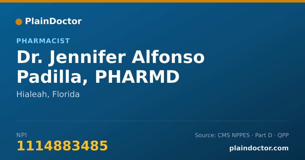 Shareable card for Jennifer Alfonso Padilla, PHARMD - Pharmacist, Hialeah, FL