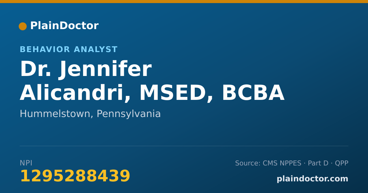Shareable card for Jennifer Alicandri, MSED, BCBA - Behavior Analyst, Hummelstown, PA