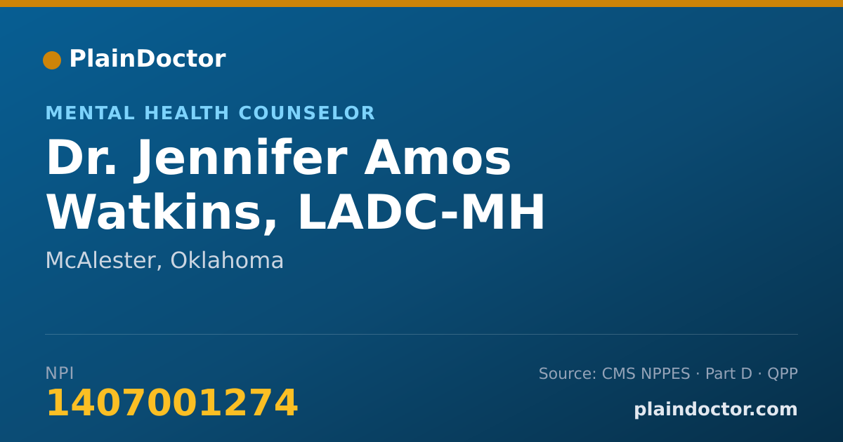 Shareable card for Jennifer Amos Watkins, LADC-MH - Mental Health Counselor, McAlester, OK
