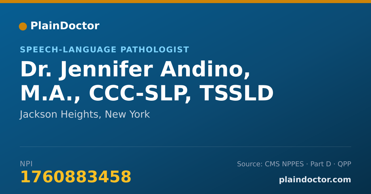 Shareable card for Jennifer Andino, M.A., CCC-SLP, TSSLD - Speech-Language Pathologist, Jackson Heights, NY