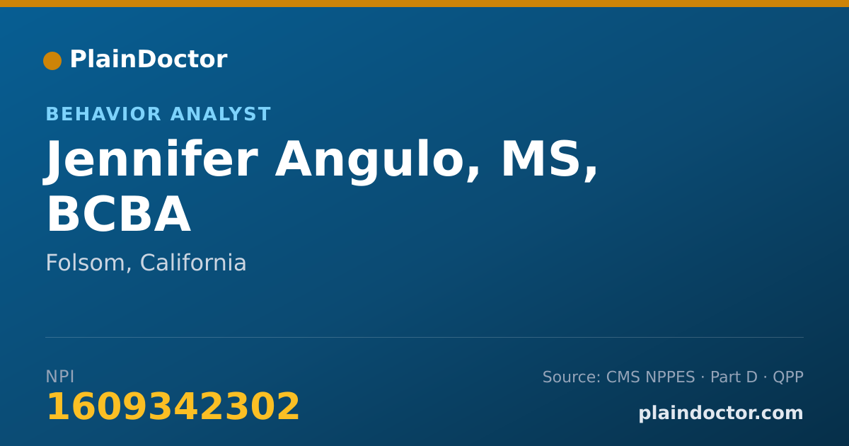 Shareable card for Jennifer Angulo, MS, BCBA - Behavior Analyst, Folsom, CA