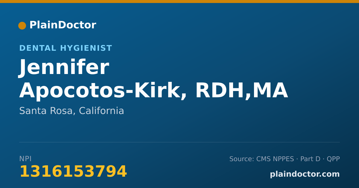 Shareable card for Jennifer Apocotos-Kirk, RDH,MA - Dental Hygienist, Santa Rosa, CA