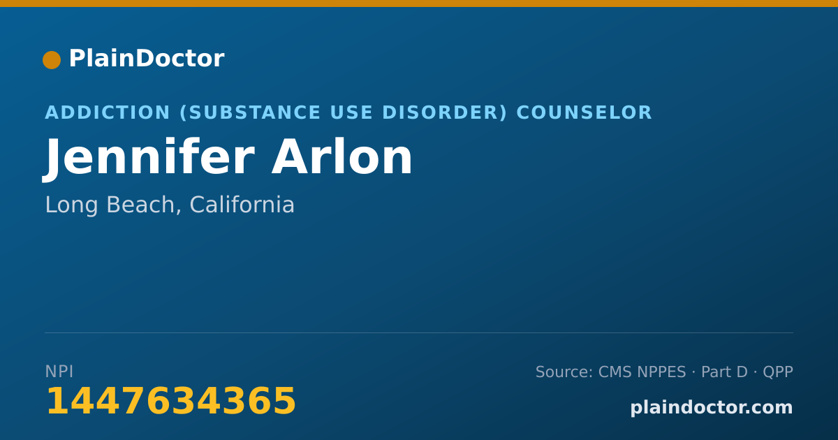 Shareable card for Jennifer Arlon - Addiction (Substance Use Disorder) Counselor, Long Beach, CA
