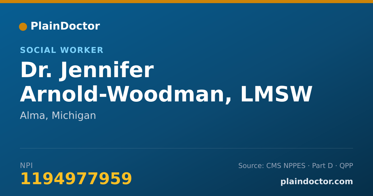 Shareable card for Jennifer Arnold-Woodman, LMSW - Social Worker, Alma, MI