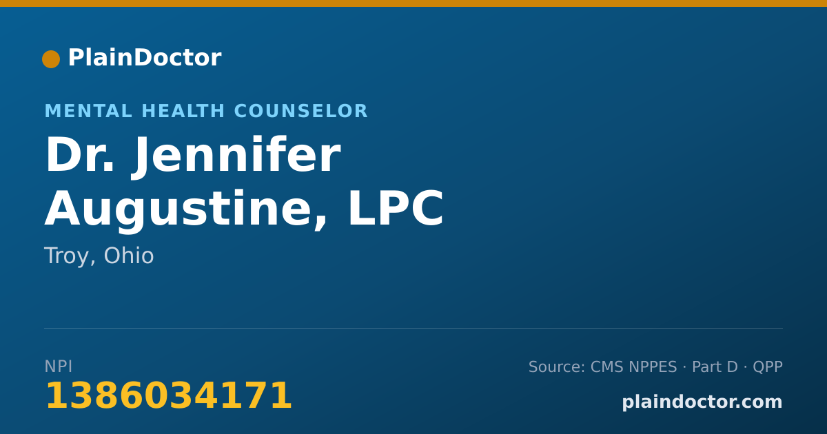 Shareable card for Jennifer Augustine, LPC - Mental Health Counselor, Troy, OH