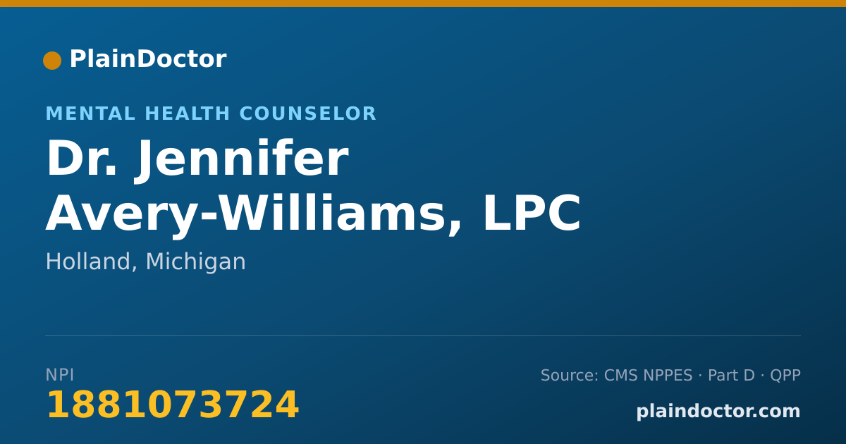Shareable card for Jennifer Avery-Williams, LPC - Mental Health Counselor, Holland, MI