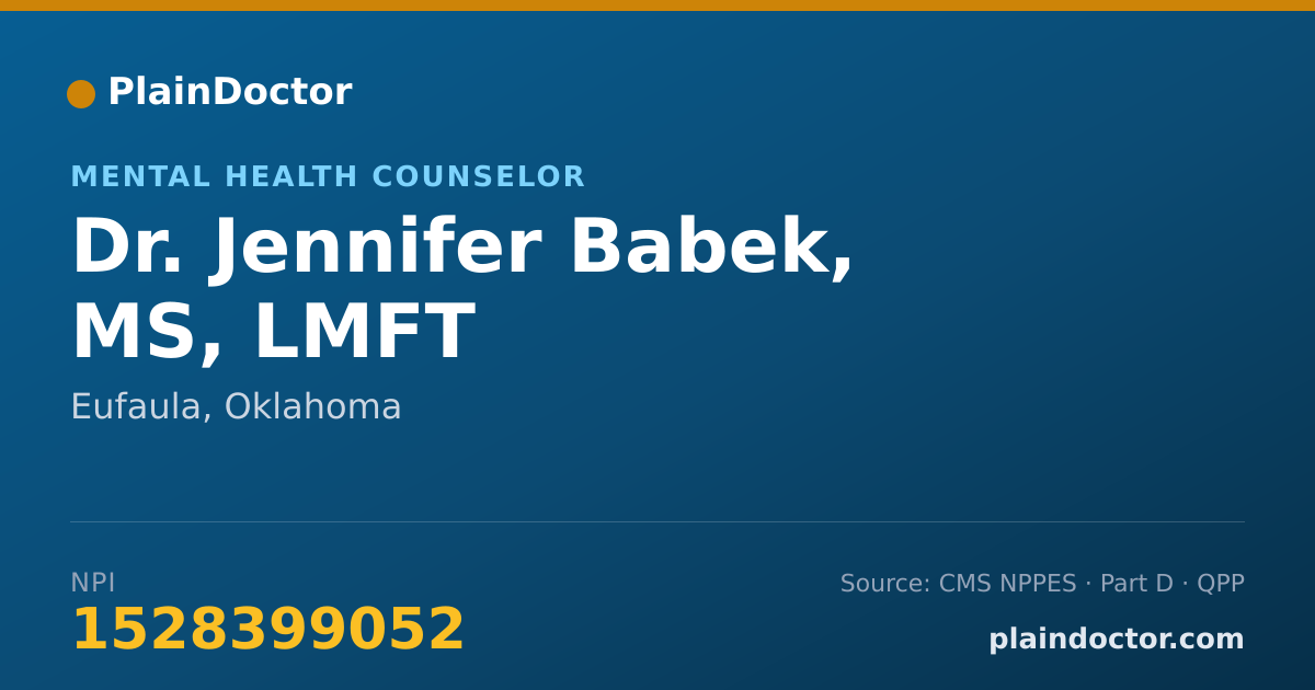 Shareable card for Jennifer Babek, MS, LMFT - Mental Health Counselor, Eufaula, OK