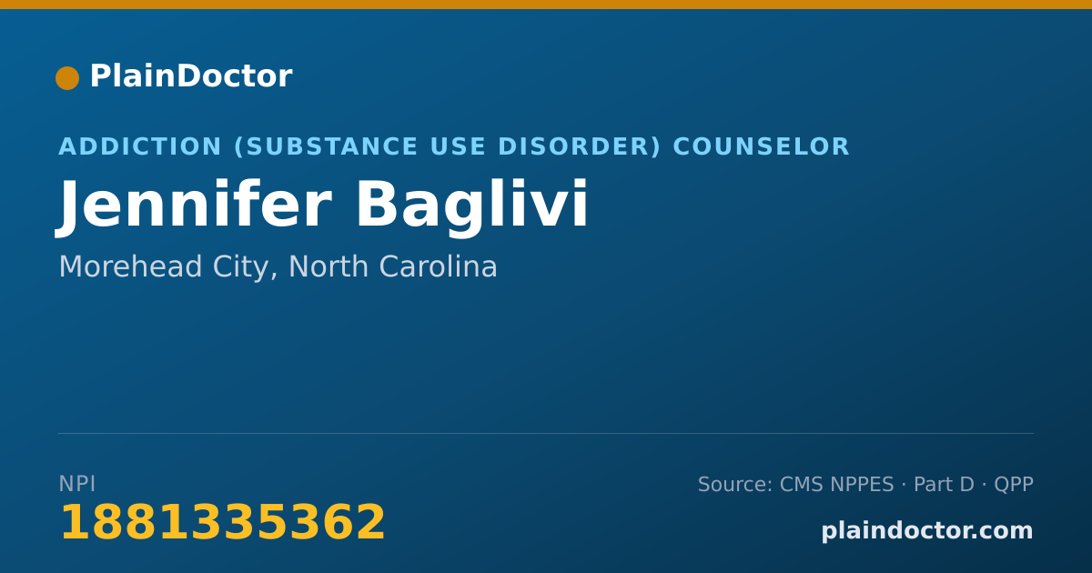 Shareable card for Jennifer Baglivi - Addiction (Substance Use Disorder) Counselor, Morehead City, NC