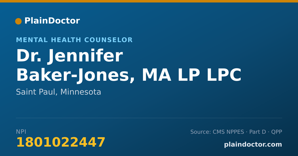 Shareable card for Jennifer Baker-Jones, MA LP LPC - Mental Health Counselor, Saint Paul, MN