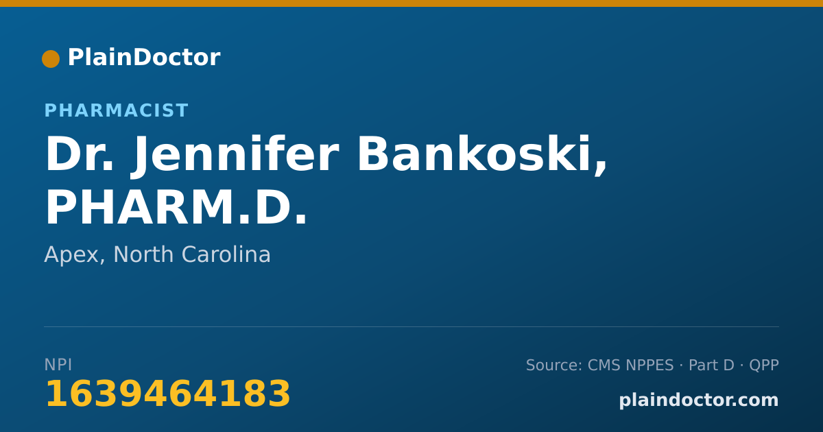 Shareable card for Jennifer Bankoski, PHARM.D. - Pharmacist, Apex, NC