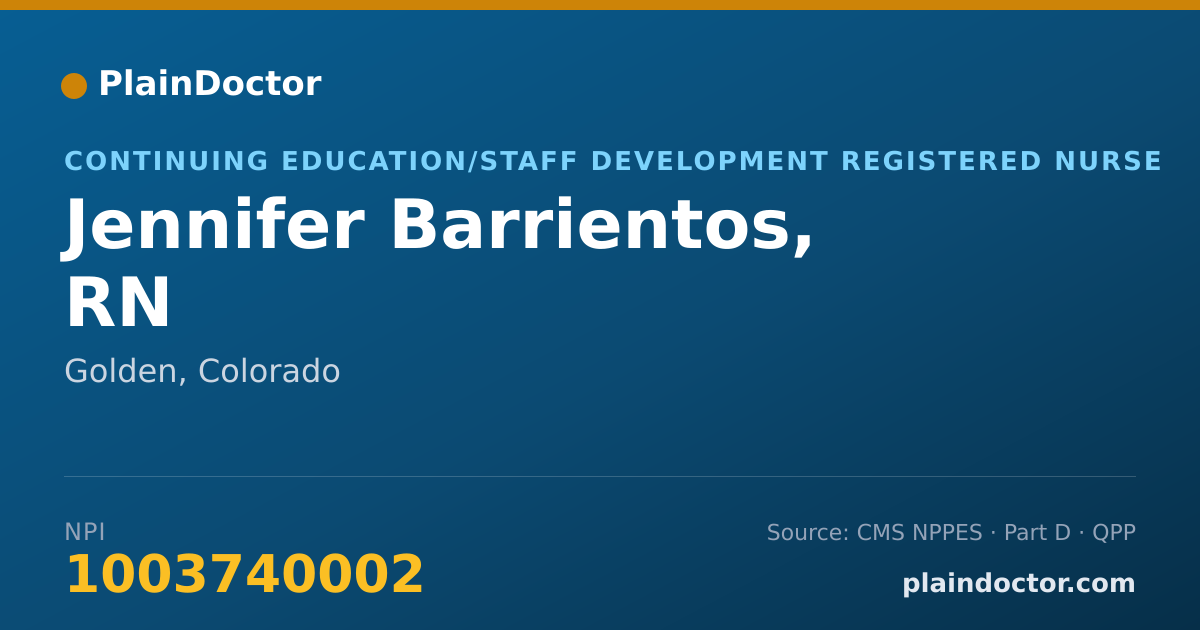 Shareable card for Jennifer Barrientos, RN - Continuing Education/Staff Development Registered Nurse, Golden, CO