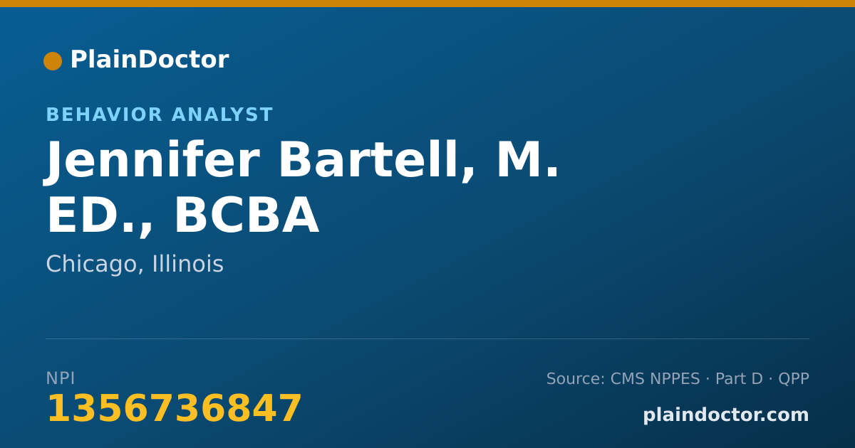 Shareable card for Jennifer Bartell, M. ED., BCBA - Behavior Analyst, Chicago, IL