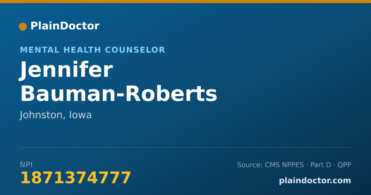 Shareable card for Jennifer Bauman-Roberts - Mental Health Counselor, Johnston, IA