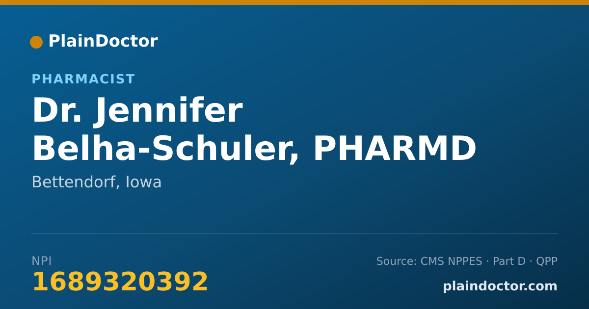 Shareable card for Jennifer Belha-Schuler, PHARMD - Pharmacist, Bettendorf, IA