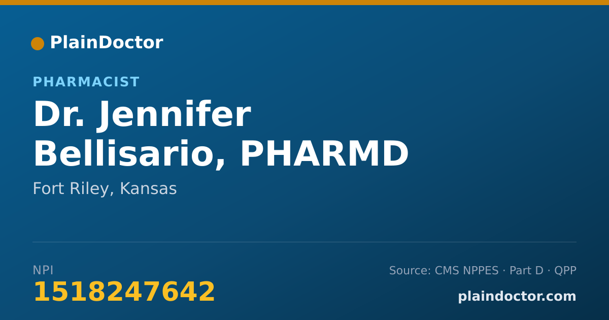 Shareable card for Jennifer Bellisario, PHARMD - Pharmacist, Fort Riley, KS