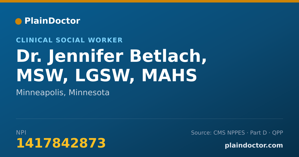 Shareable card for Jennifer Betlach, MSW, LGSW, MAHS - Clinical Social Worker, Minneapolis, MN