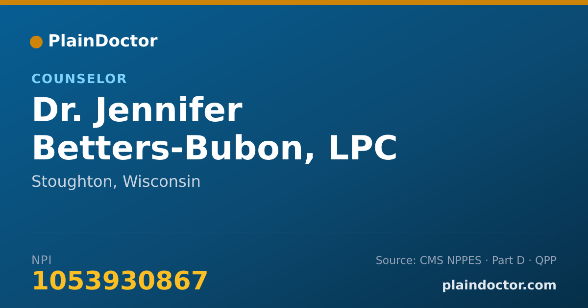Shareable card for Jennifer Betters-Bubon, LPC - Counselor, Stoughton, WI