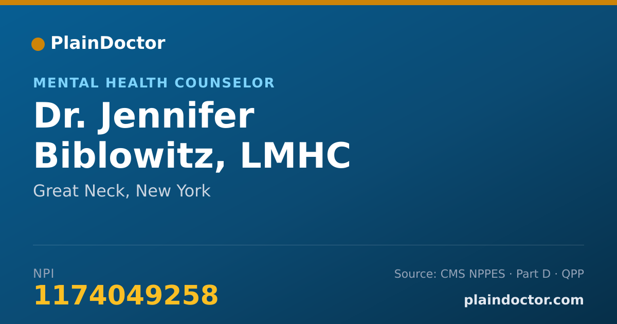 Shareable card for Jennifer Biblowitz, LMHC - Mental Health Counselor, Great Neck, NY