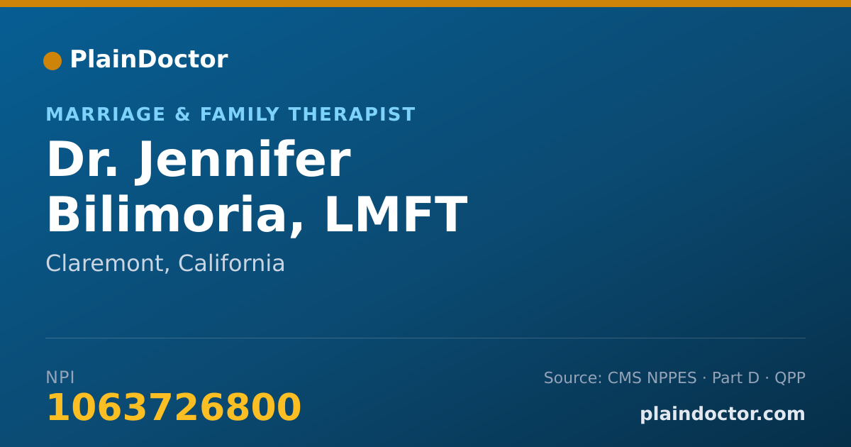 Shareable card for Jennifer Bilimoria, LMFT - Marriage & Family Therapist, Claremont, CA