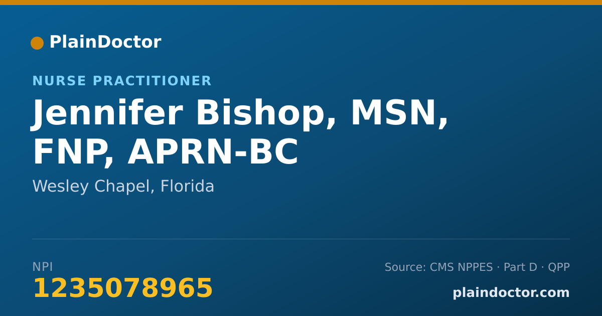 Shareable card for Jennifer Bishop, MSN, FNP, APRN-BC - Nurse Practitioner, Wesley Chapel, FL