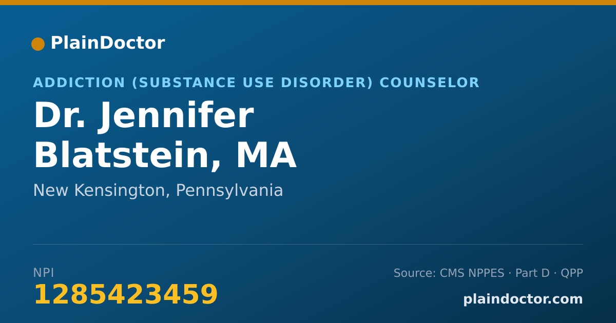 Shareable card for Jennifer Blatstein, MA - Addiction (Substance Use Disorder) Counselor, New Kensington, PA