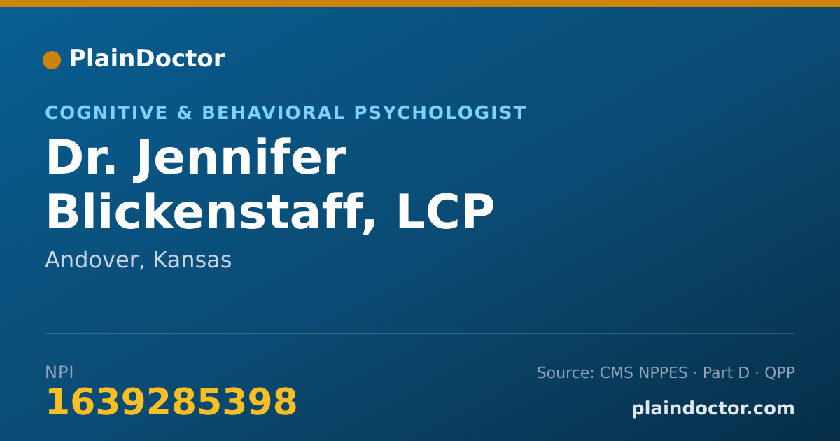 Shareable card for Jennifer Blickenstaff, LCP - Cognitive & Behavioral Psychologist, Andover, KS