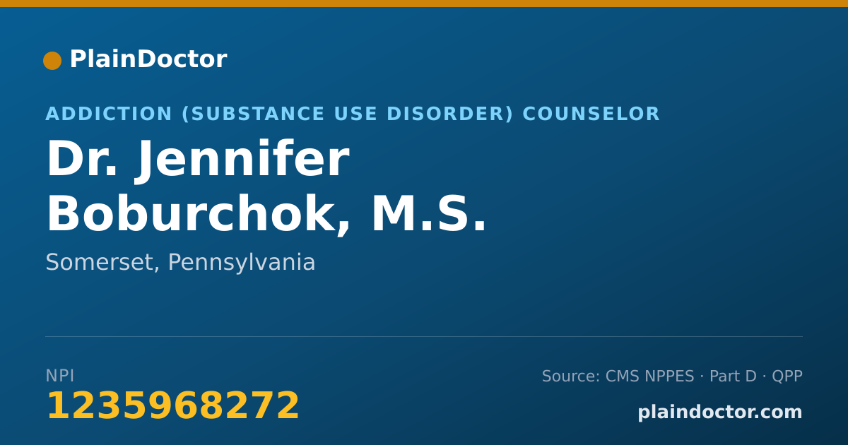 Shareable card for Jennifer Boburchok, M.S. - Addiction (Substance Use Disorder) Counselor, Somerset, PA