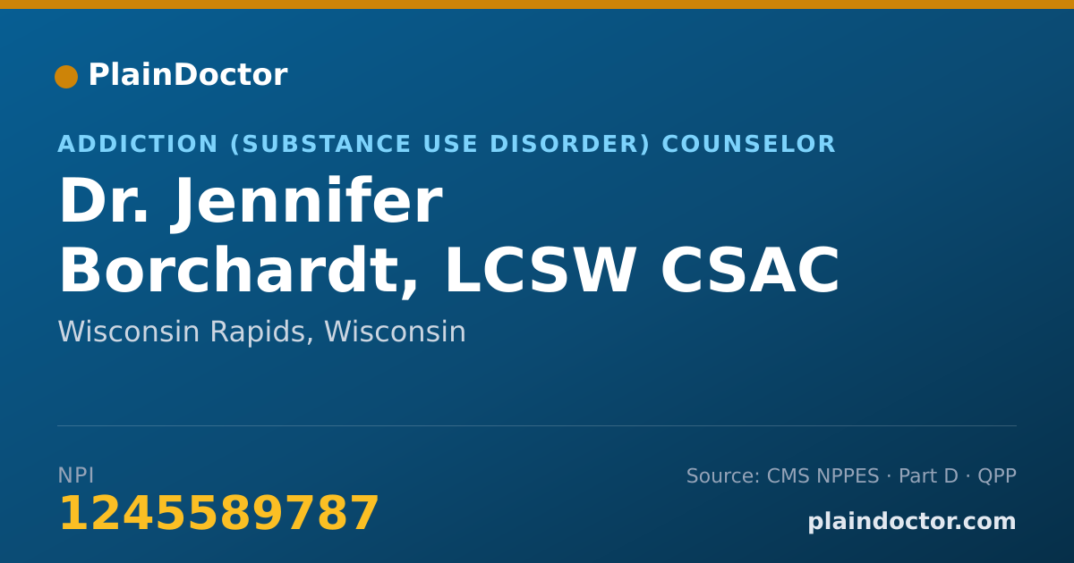 Shareable card for Jennifer Borchardt, LCSW CSAC - Addiction (Substance Use Disorder) Counselor, Wisconsin Rapids, WI