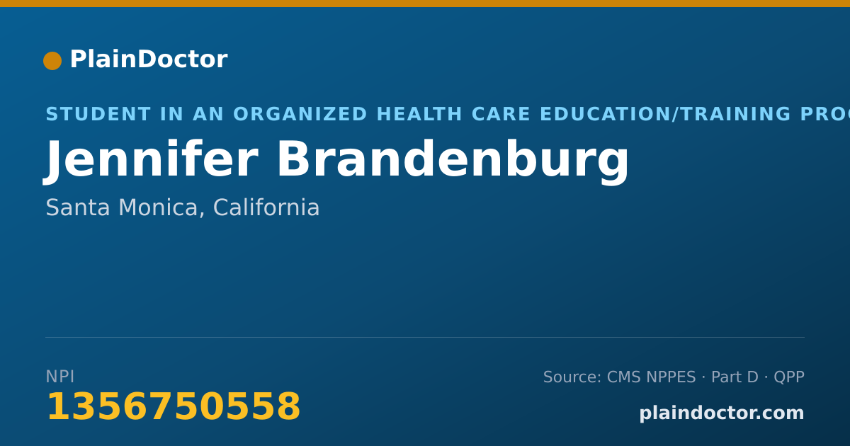 Shareable card for Jennifer Brandenburg - Student in an Organized Health Care Education/Training Program, Santa Monica, CA