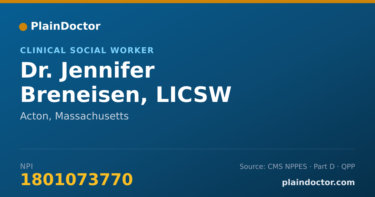 Shareable card for Jennifer Breneisen, LICSW - Clinical Social Worker, Acton, MA