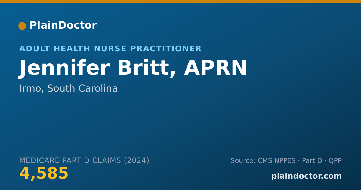 Shareable card for Jennifer Britt, APRN - Adult Health Nurse Practitioner, Irmo, SC