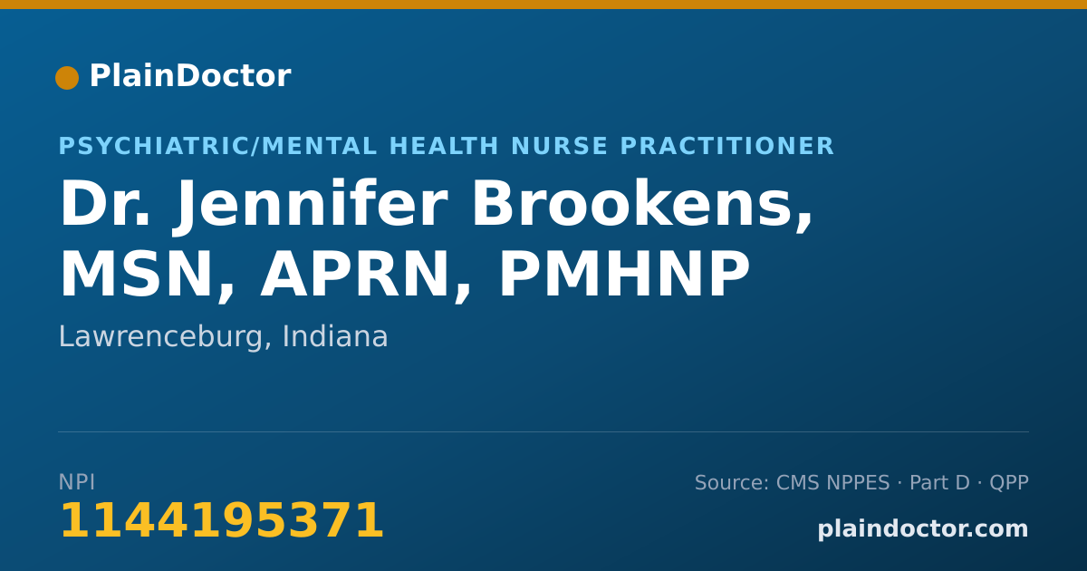 Shareable card for Jennifer Brookens, MSN, APRN, PMHNP - Psychiatric/Mental Health Nurse Practitioner, Lawrenceburg, IN