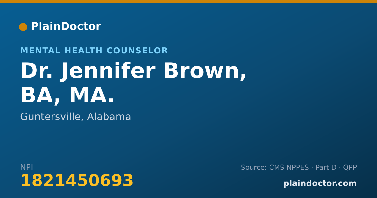 Shareable card for Jennifer Brown, BA, MA. - Mental Health Counselor, Guntersville, AL