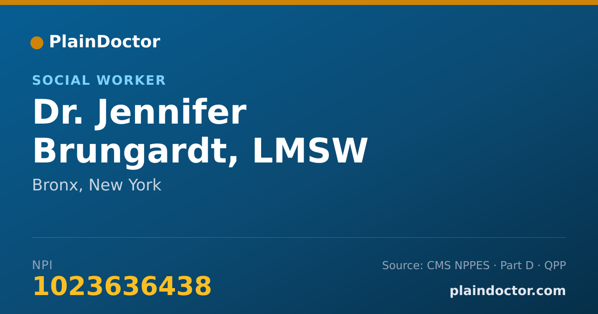 Shareable card for Jennifer Brungardt, LMSW - Social Worker, Bronx, NY