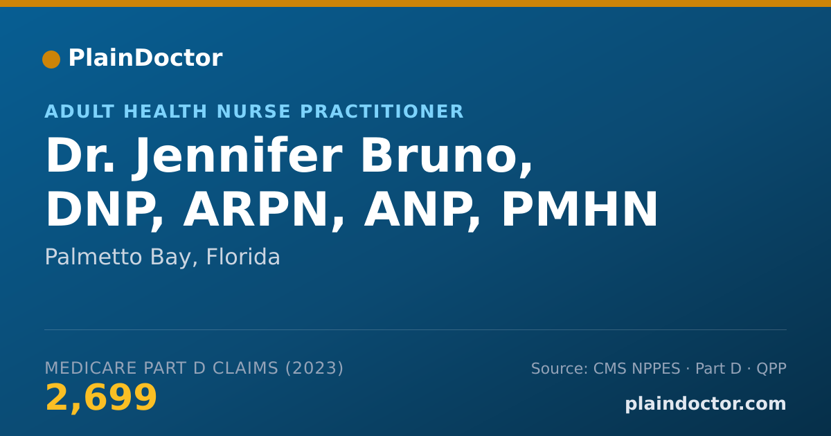 Shareable card for Jennifer Bruno, DNP, ARPN, ANP, PMHN - Adult Health Nurse Practitioner, Palmetto Bay, FL
